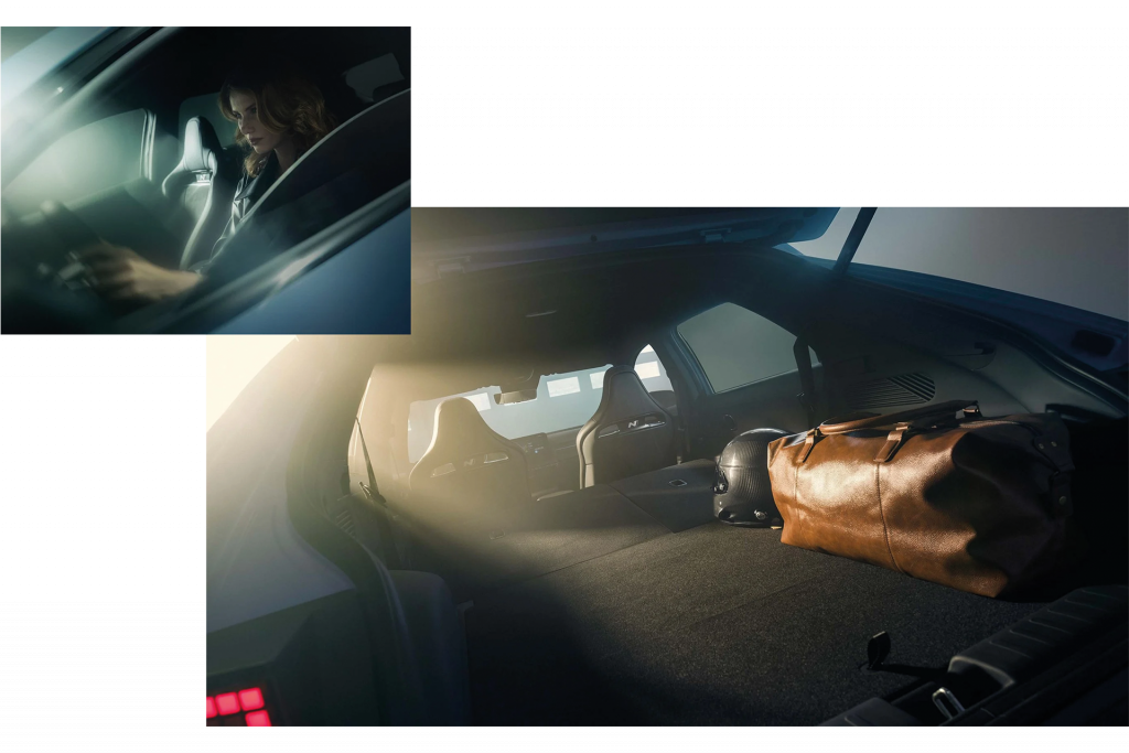 Hyundai IONIQ 5 N bagageutrymme och bild på kvinna som kör