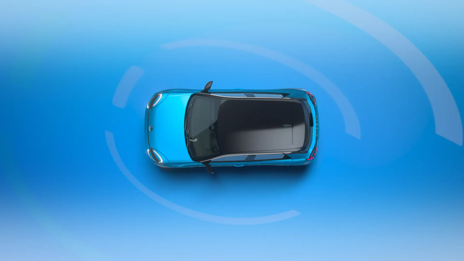 Nya Nissan MICRA i blå färg sedd rakt ovanifrån